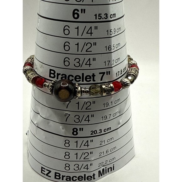 7" Beaded Bracelet With Red & Silver Accents Toggle Clasp - Picture 2 of 5